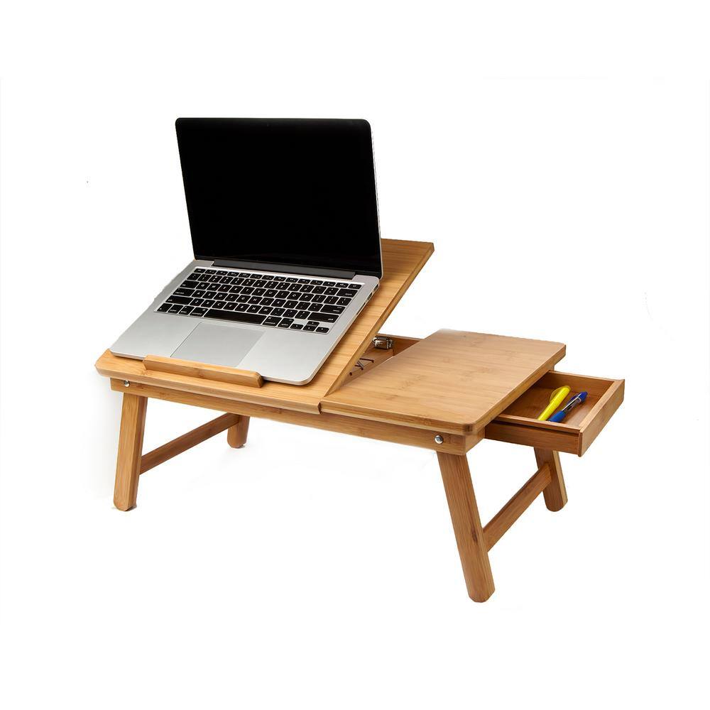 Mind Reader Eco-Friendly Adjustable Bamboo Laptop Bed Tray with Drawer Brown BEDTRAYBM-BRN