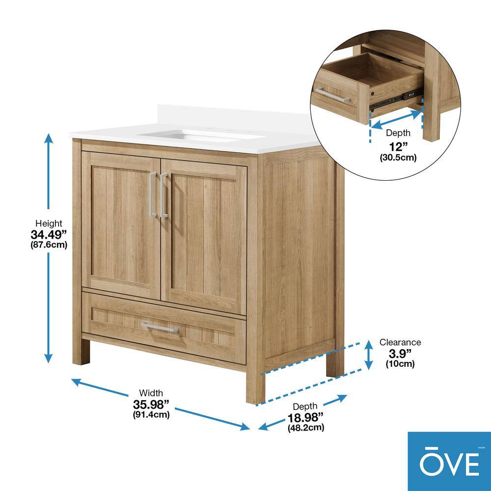 OVE Decors Kansas 36 in. W x 19 in. D x 34.5 in H Bath Vanity in White Oak with White Engineered Stone Vanity Top 15VVA-KANS36-12