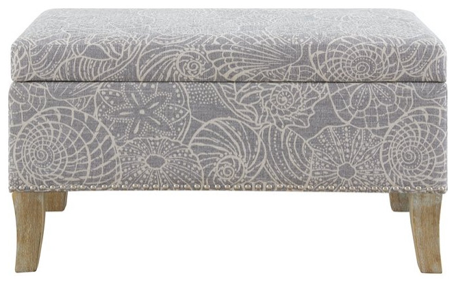 Linon Stephanie Wood Upholstered Storage Ottoman in Stone Gray   Beach Style   Footstools And Ottomans   by Homesquare  Houzz