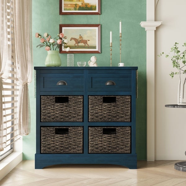 Rustic Storage Cabinet with Two Drawers and Four Basket