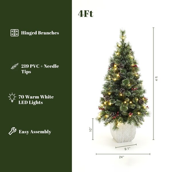 4Ft PreLit Artificial Pine Tree Potted Christmas Tree