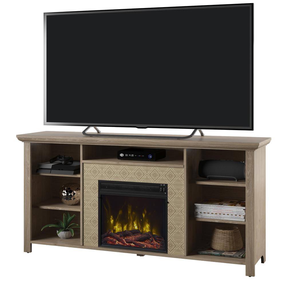 Twin Star Home 65 in. Freestanding Wooden Electric Fireplace TV Stand in Natural Oak 18MM1791-PO117S