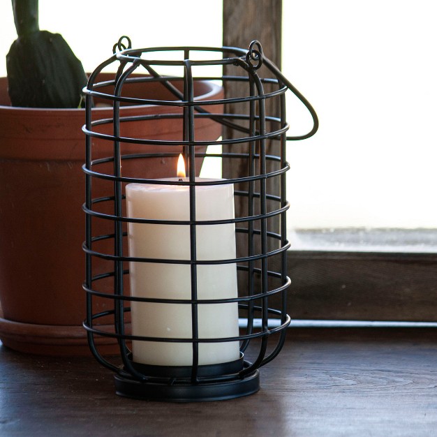 Black Round Metal Wire Pillar Candle Holder With Handle Foreside Home amp Garden