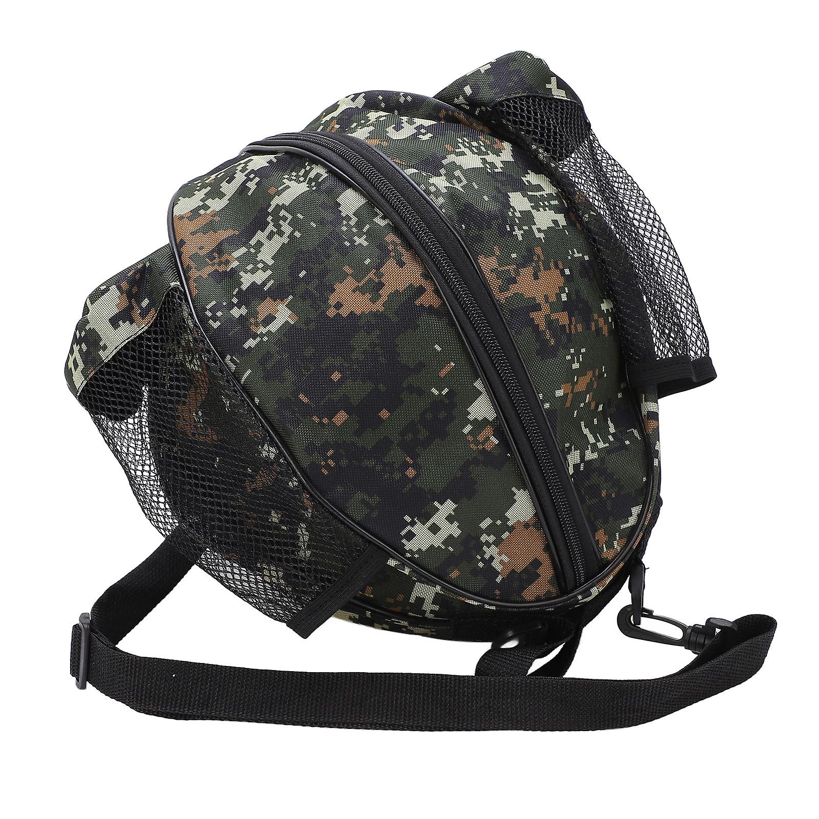 Round Mesh Basketball Bags Oxford Cloth Football Storage Pouch For Indoor Exercise Sportgreen Digital Camouflage