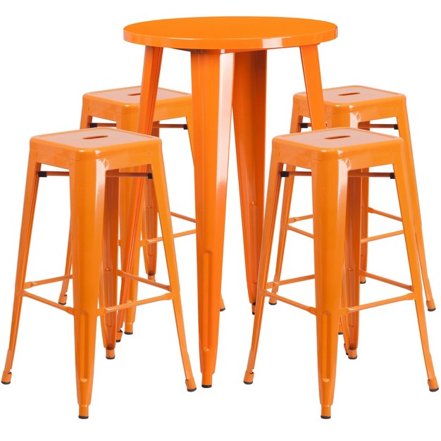 Merrick Lane Patio Set With Table And Backless Stools Powder Coated Metal Frames For Indoor And Outdoor Use