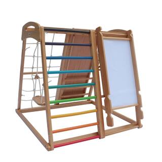 TIRAMISUBEST Solid Wood 7-in-1 Indoor Climber with Slide and Swing for Kids from 18 months to 10 years old W679XYS00027