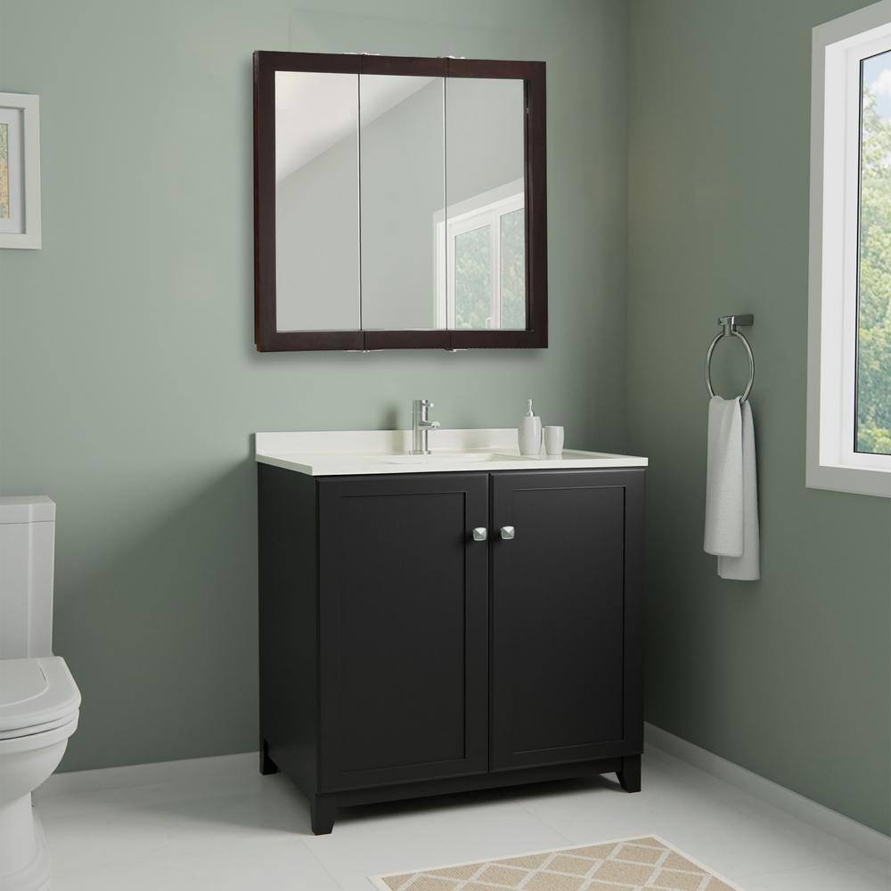 Design House Ventura 30 in. W x 30 in. H x 6 in. D Framed Tri-View Surface-Mount Bathroom Medicine Cabinet in Espresso 541342-ESP