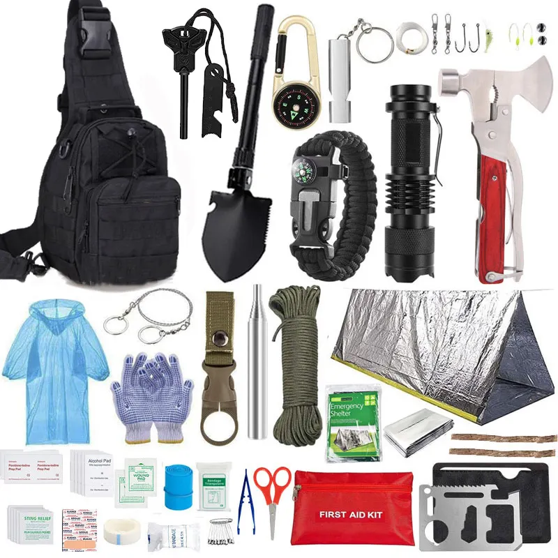 Outdoor Set Travel Camping Hiking Fishing Backpack Emergency Knife Hunting Suit Shovel Straw Ration Survival Kit