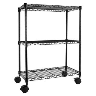 Tidoin Black Steel Heavy Duty 3-Shelf Shelving with Wheels Adjustable Storage Units(23 in. W x 33 in. H x 13 in. D) DHS-YDW1-264