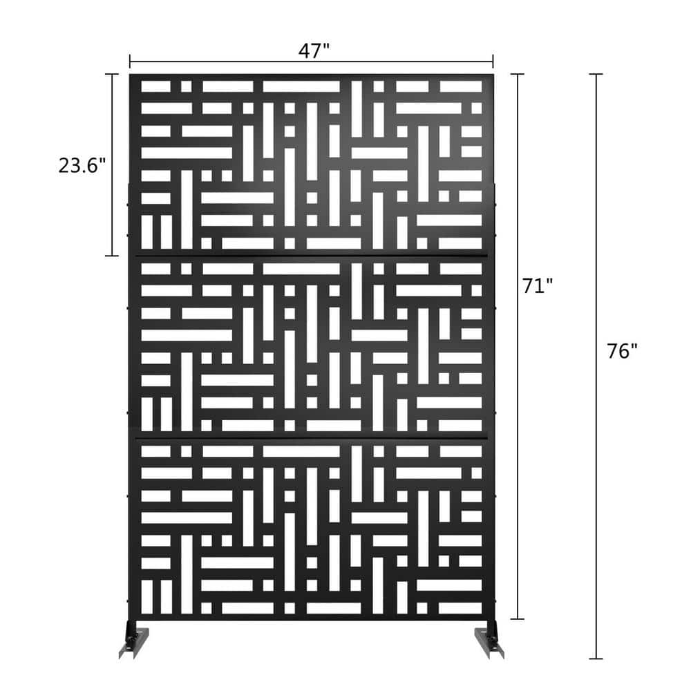 Tunearary Black Metal Outdoor Privacy Screen with Stand, Freestanding Outdoor Divider for Garden Patio Backyard(3-Panels) LYFD0102HPKMDV