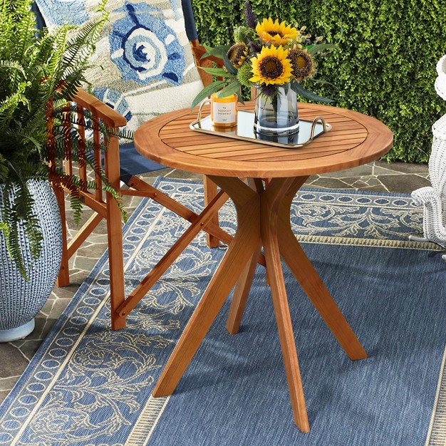 Costway 27 x27 x27 Outdoor Round Table Solid Wood Coffee Side Bistro Table