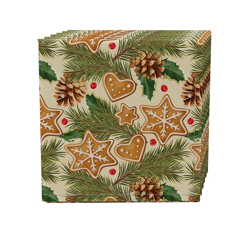 Napkin Set of 4， 100% Cotton， 20x20， Holiday Gingerbread Cookies and Pinecones