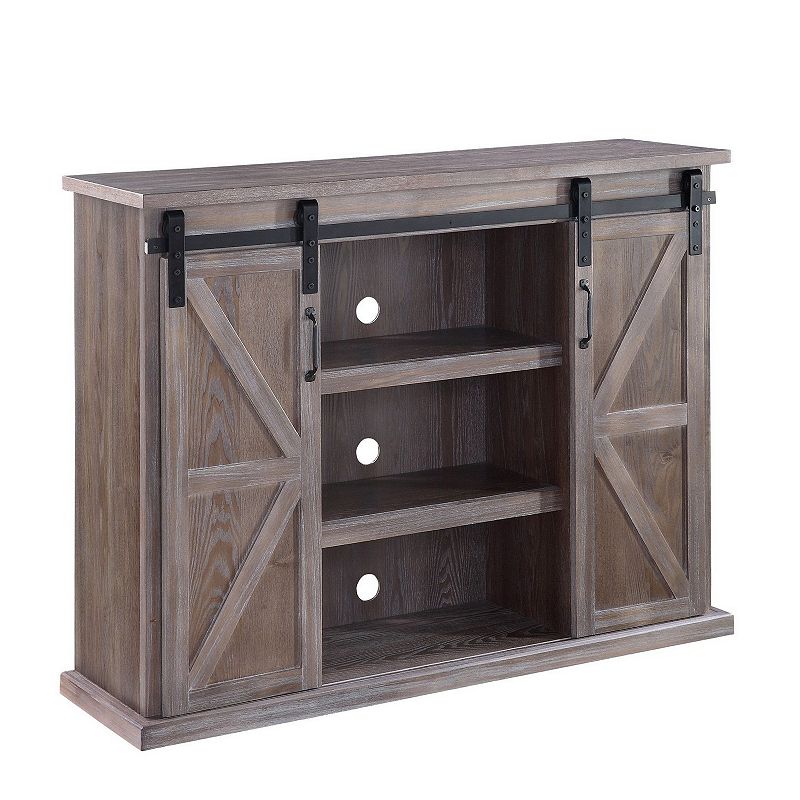 TV Stand with 2 Barn Sliding Doors and Farmhouse Style， Rustic Brown