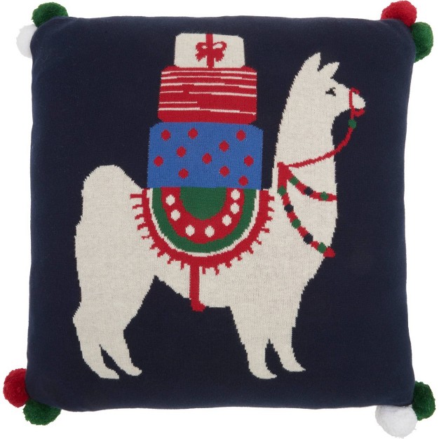 Holiday Llama Throw Pillow Black Mina Victory