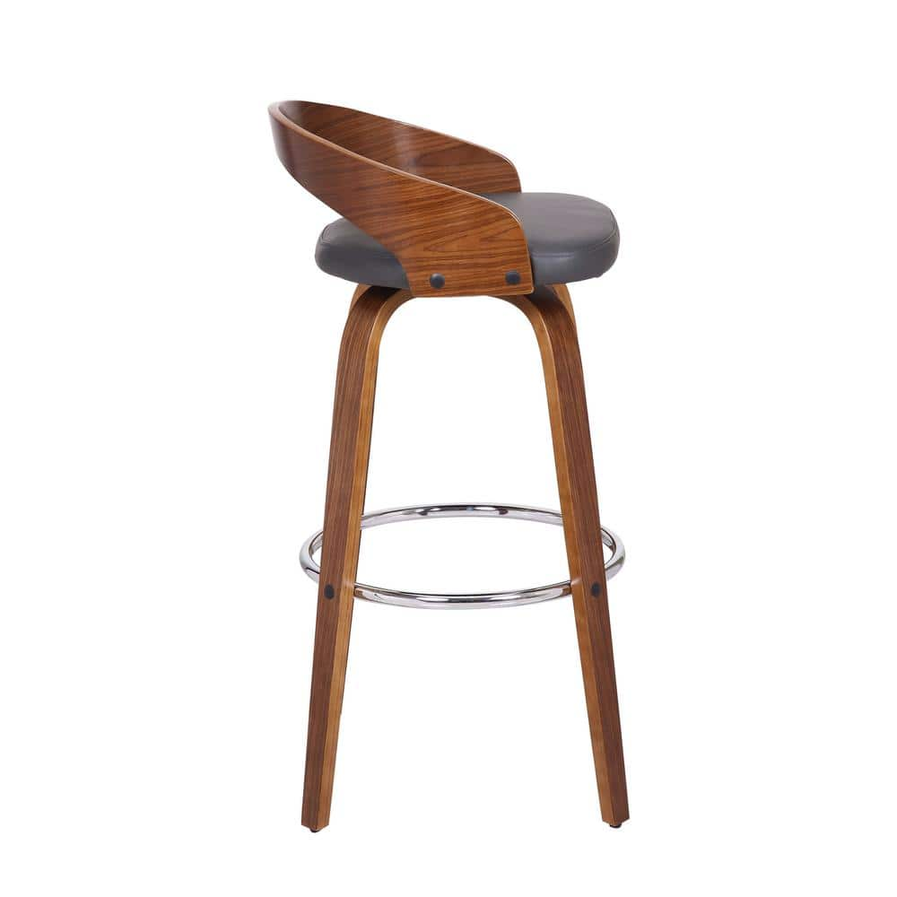 Armen Living Sonia Walnut Wood 30 in. Bar Height Bar Stool with Gray Faux Leather LCSOBAGRWA30