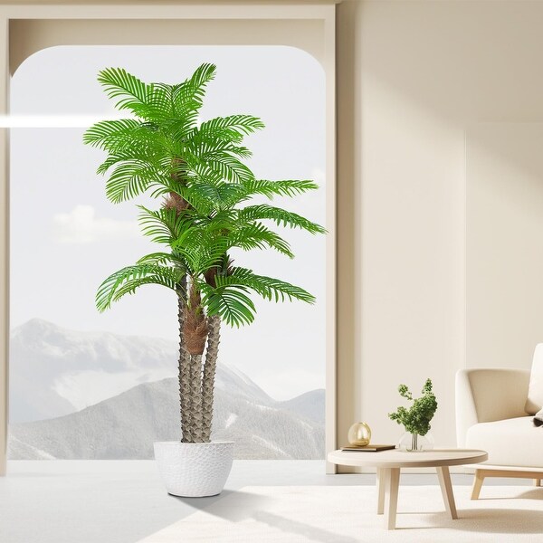 8.5ft Fake Palm Tree Triple Tropical Palm，Artificial Plant Tree Outdoor Indoor in Pot，Large Palm Plants，Green