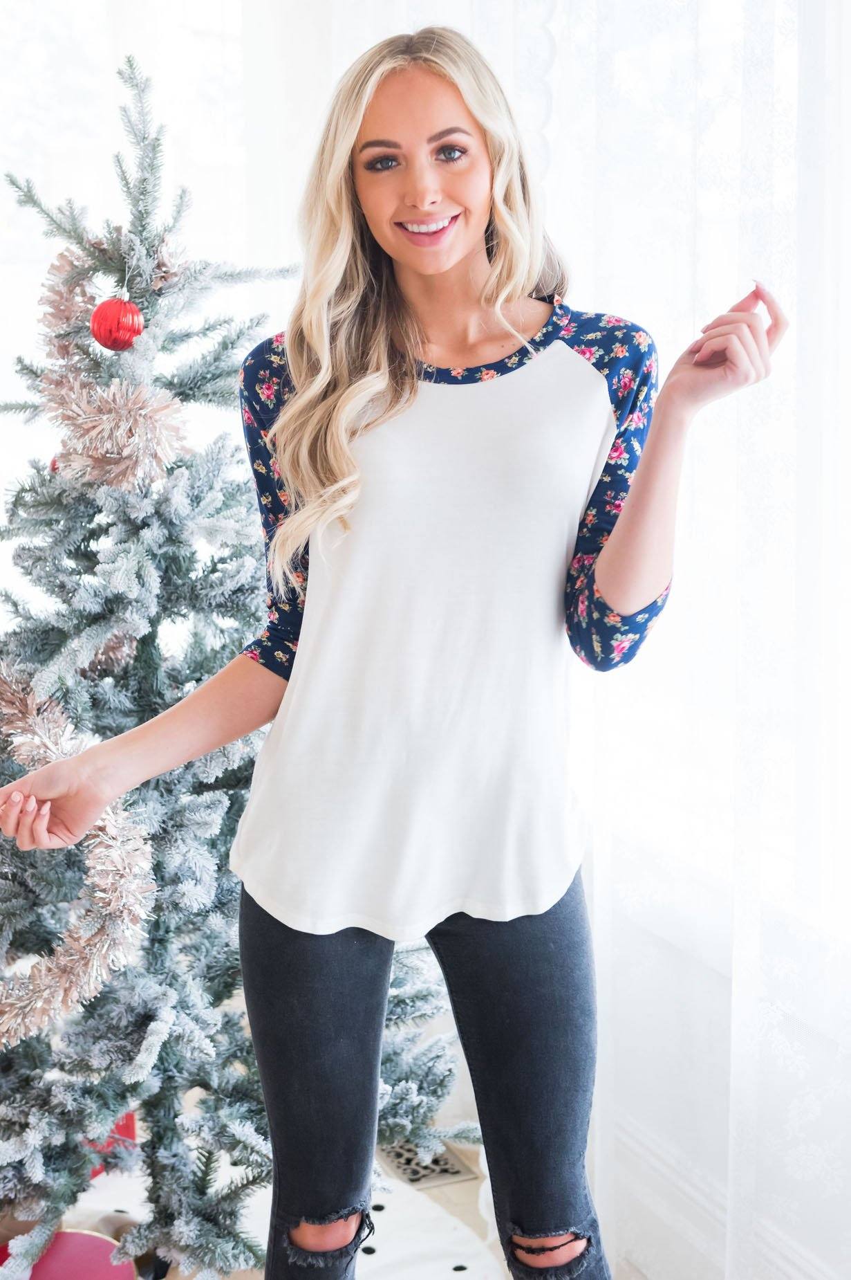 Floral Beauty Modest Baseball Tee