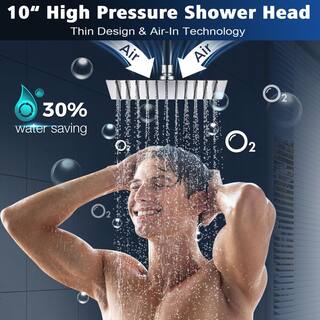 YASINU 1-Spray Patterns 10 in. Wall Mount All Metal Dual Shower Head with Shower Wand And 70