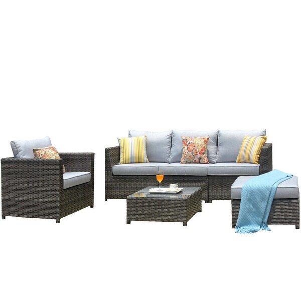 OVIOS Patio Furniture Deep Seat Wicker 6piece Set with Cushions