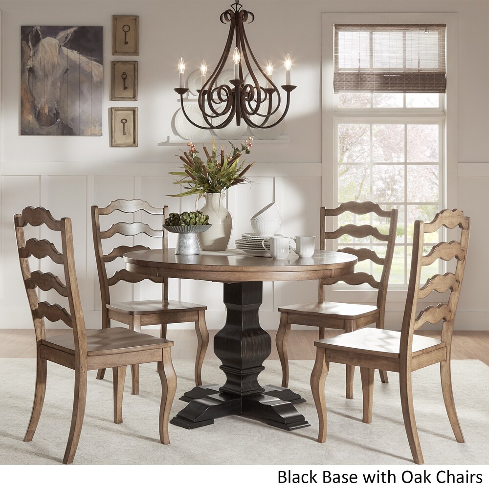 Eleanor Black Round Solid Wood Top 5 Piece Dining Set   French Ladder Back by iNSPIRE Q Classic