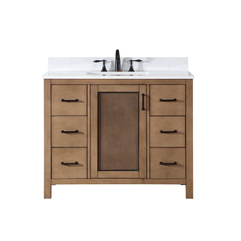 Altair Hadiya 42 in. W x 22 in. D x 34 in. H Bath Vanity in Brown Pine with Carrara White Composite Stone Top 542042-BR-AW-NM