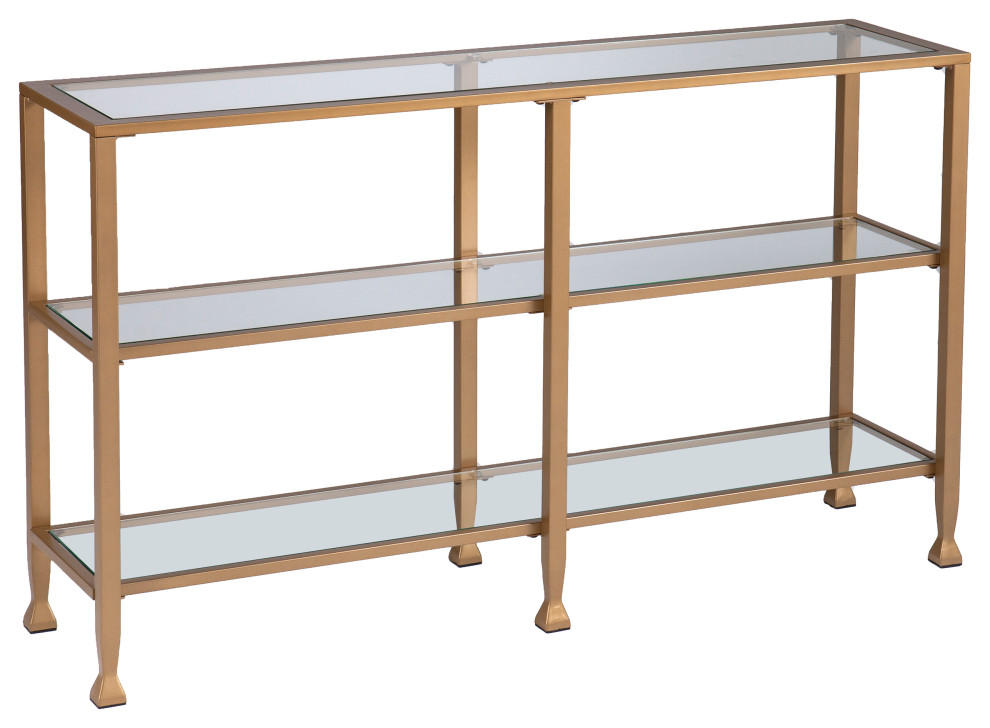 Portgren Narrow Metal Console Table With Glass Shelves  Gold   Contemporary   Console Tables   by SEI  Houzz