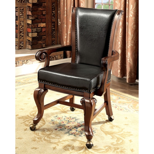 Furniture of America Frankline Traditional Faux Leather Wheeled Arm Chairs (Set of 2)