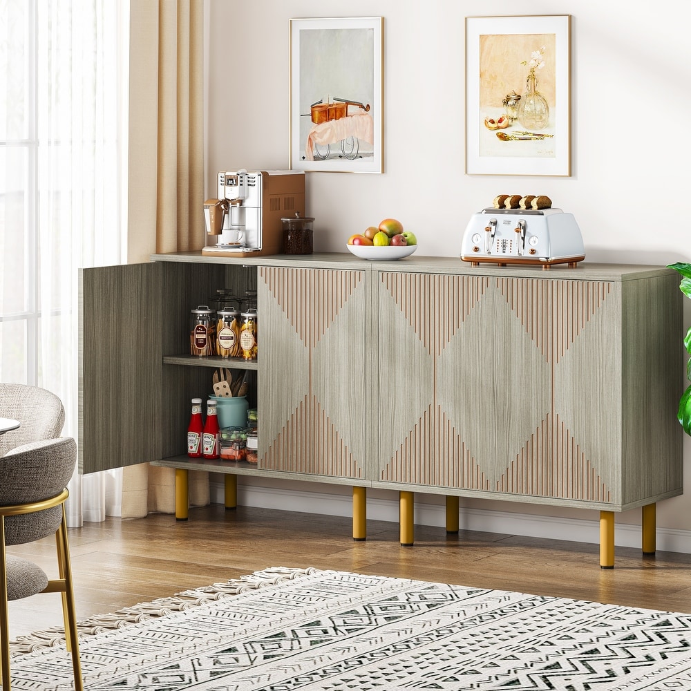 White Sideboard Buffet Set  Modern Sideboard Storage Cabinet with Door