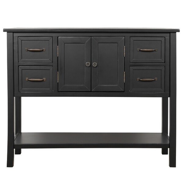 Console Table with 4 Drawers， 1 Cabinet and 1 Shelf