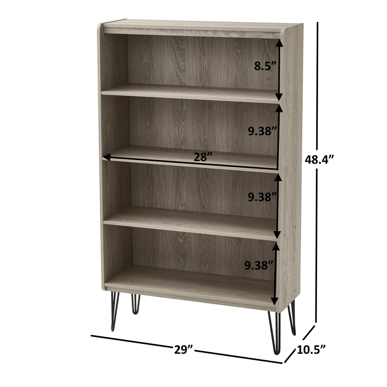 Mainstays Hairpin 4-Shelf Bookcase， Gray