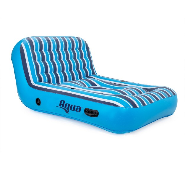 Aqua Ultra Cushioned Comfort Lounge Inflatable Swimming Pool Float With Pillow amp 2 Person Pool Float Recliner Lounger Set Blue