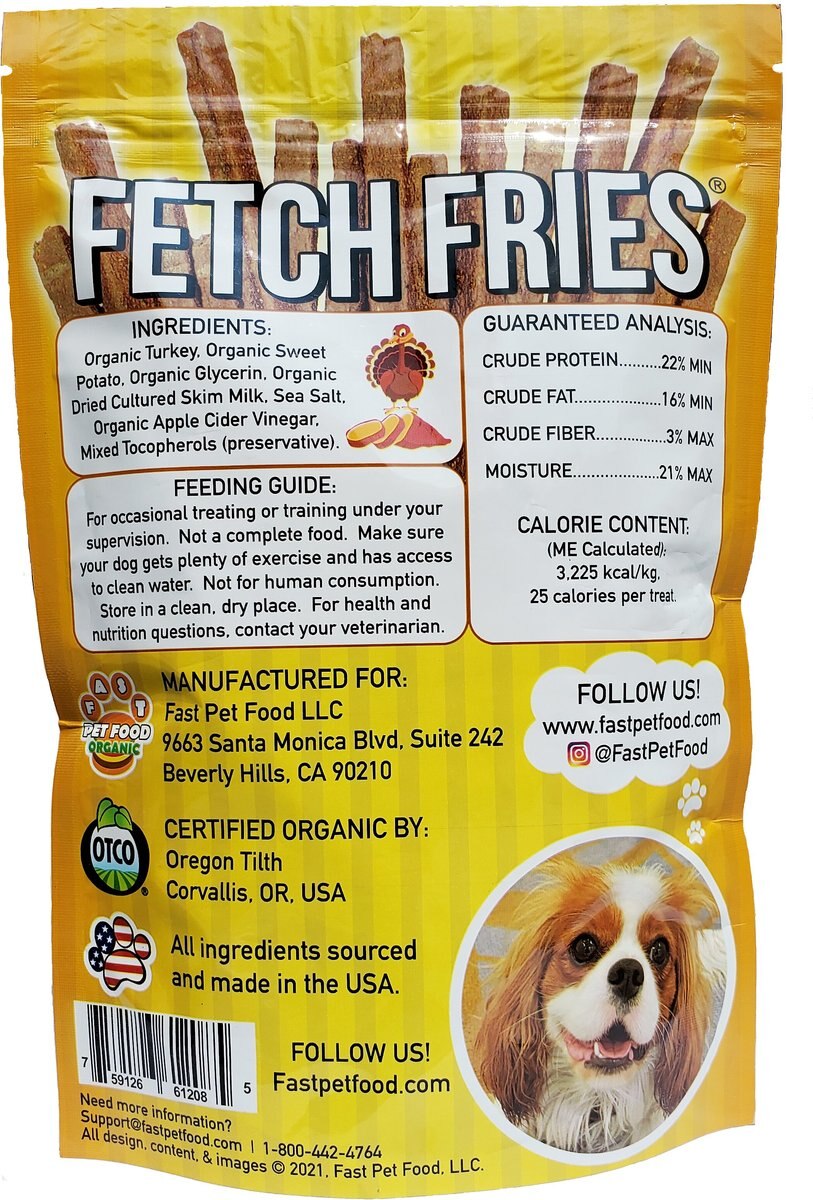 Fast Pet Food Fetch Fries Organic Turkey and Sweet Potato Grain-Free Dog Treats， 5-oz bag