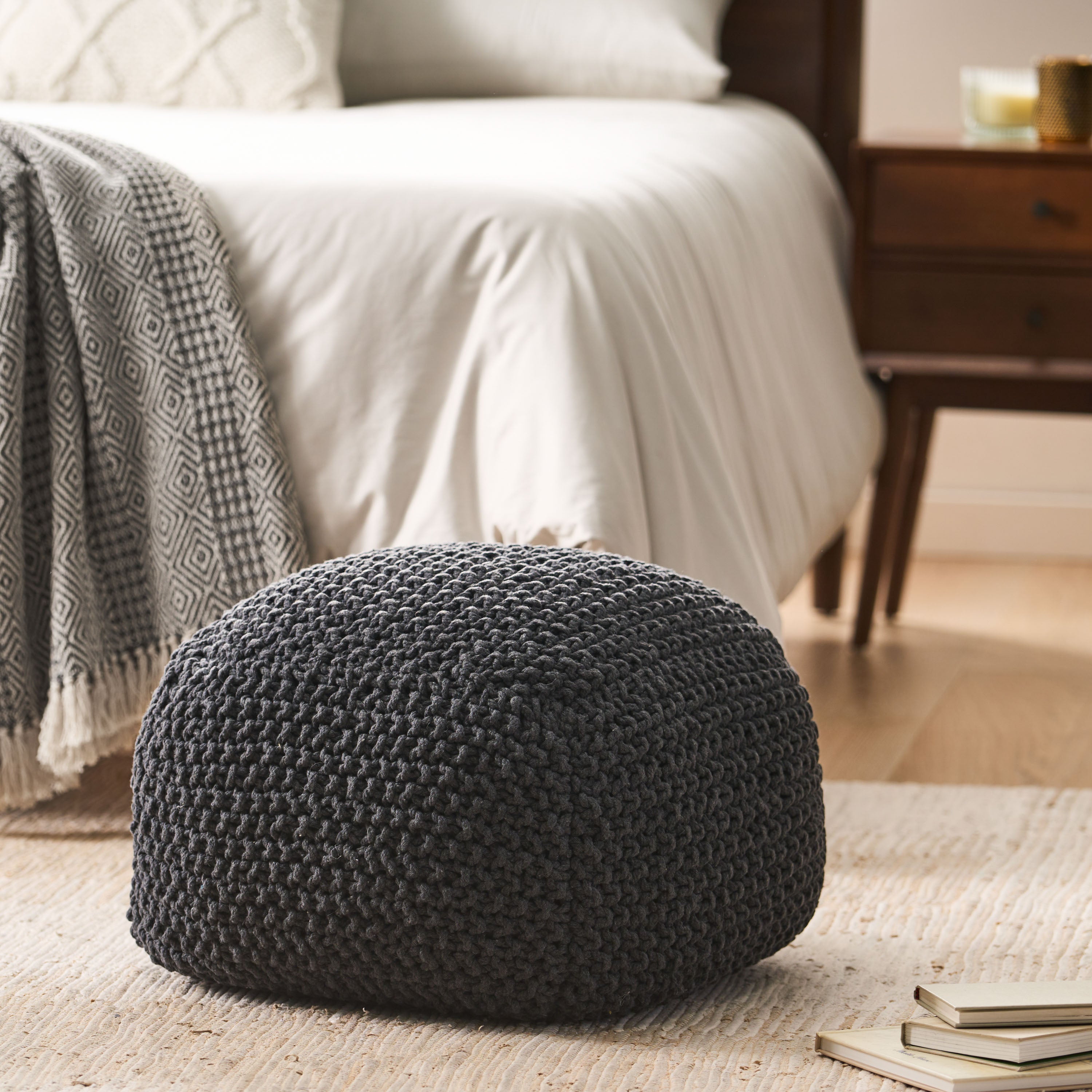 Teresa Modern Knitted Cotton Cube Pouf