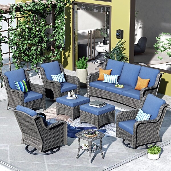 OVIOS 8piece Rattan Wicker Patio Furniture Set Swivel Rocking Chair Set