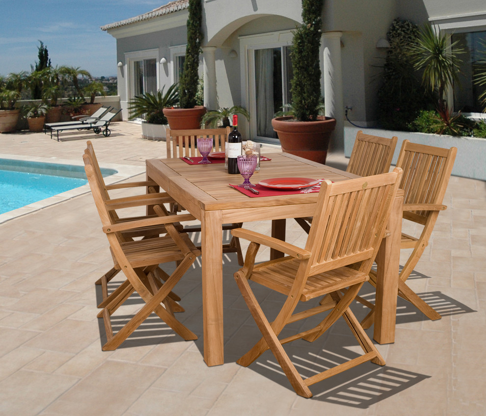 Budapest 7 Piece Teak Rectangular Patio Dining Set   Transitional   Outdoor Dining Sets   by Amazonia  Houzz