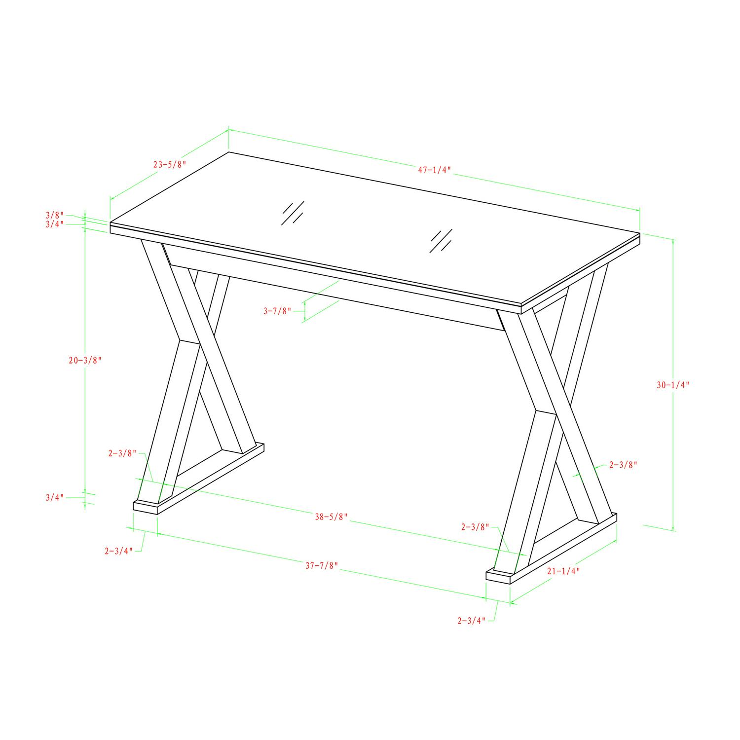 Modern Glass Top X-Frame Wood Computer Desk