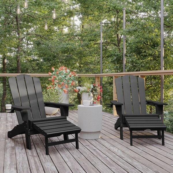 Commercial AllWeather Adirondack Chair with Pullout Ottoman and Cupholder