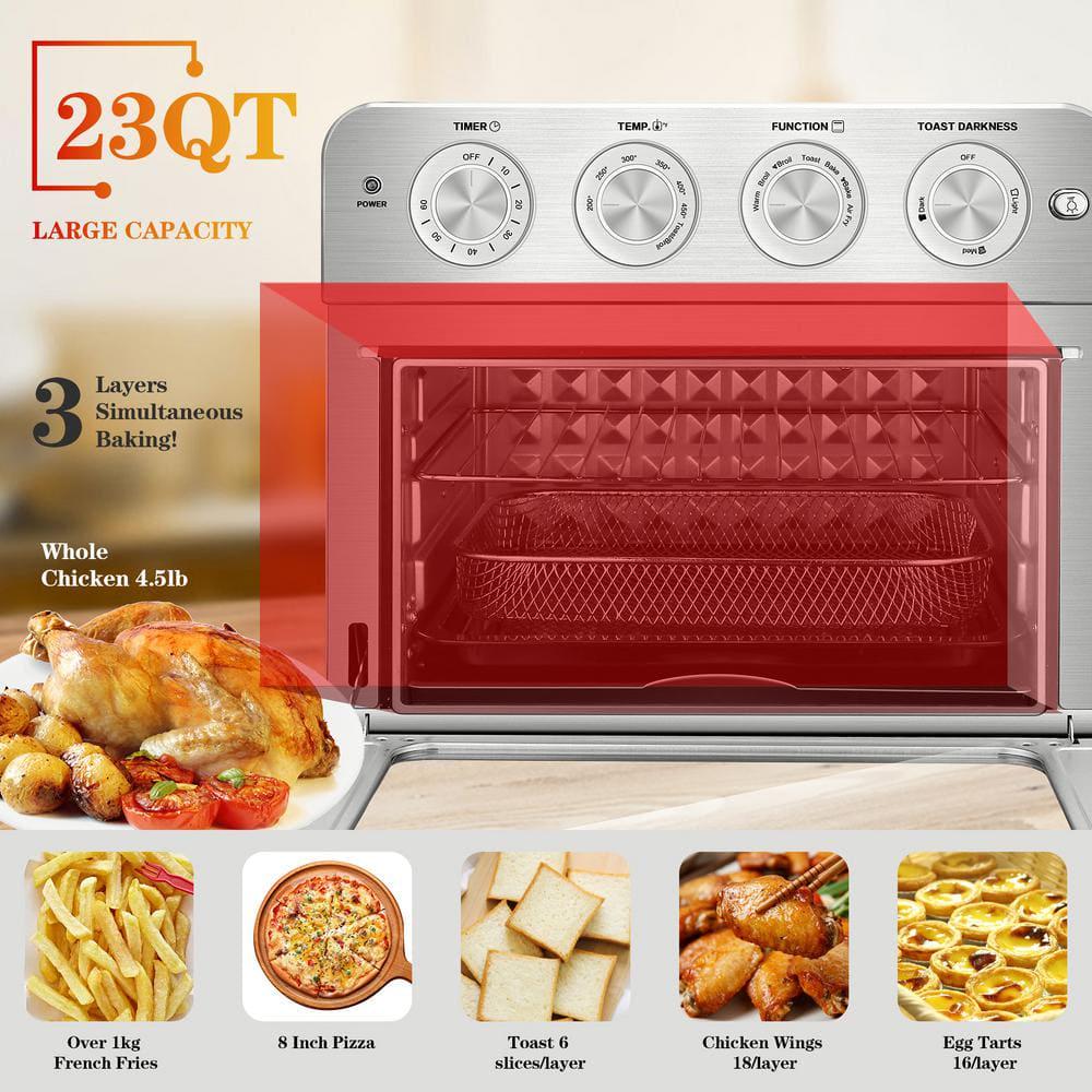 245 qt Silver Air Fryer Oven Countertop Toaster Oven Stainless Steel Geek Chef with 3Rack Levels and 16 Preset Modes