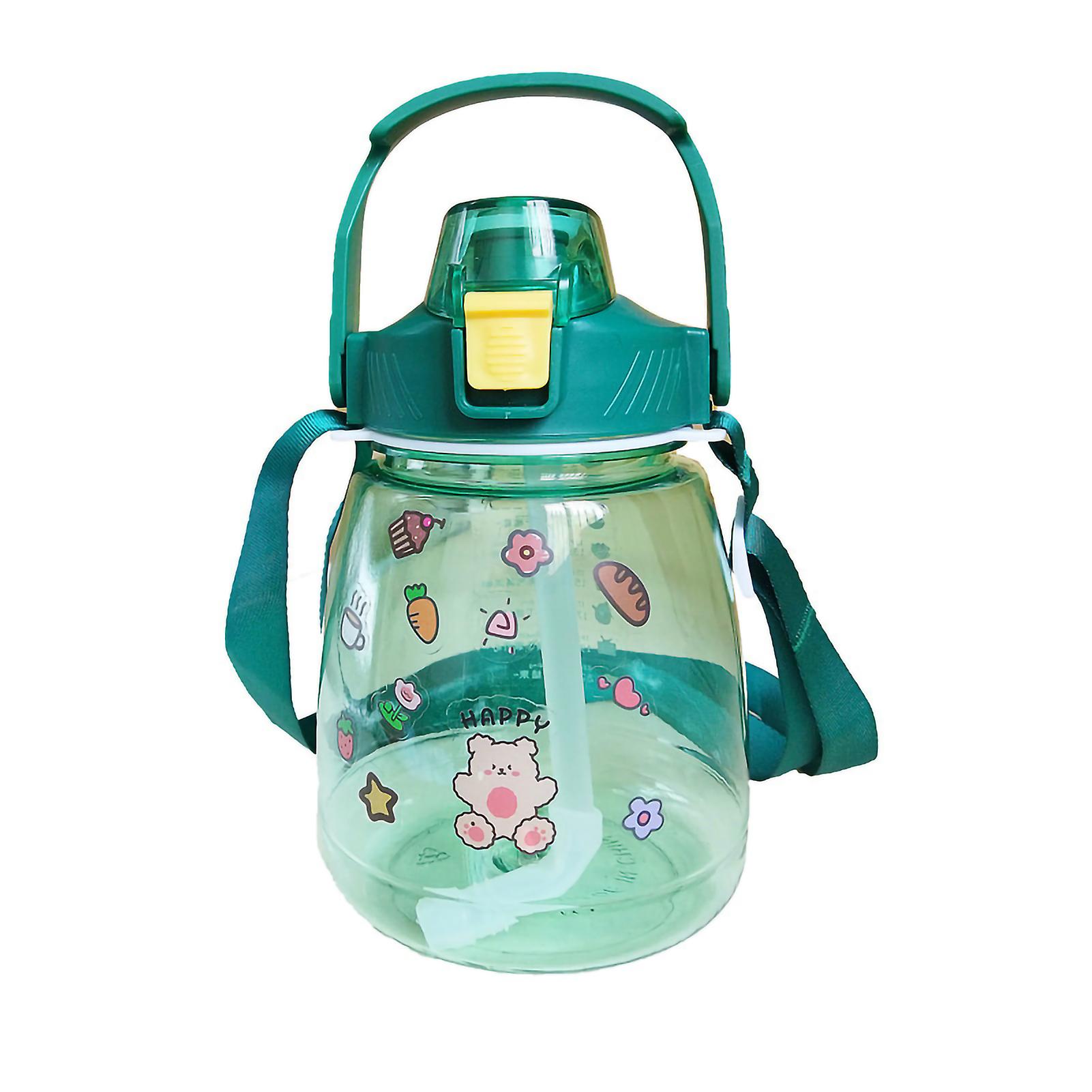 1300ml Large Capacity Water Bottle With Straw Strap Portable Leakage Prevention Kids Water Cupgreen