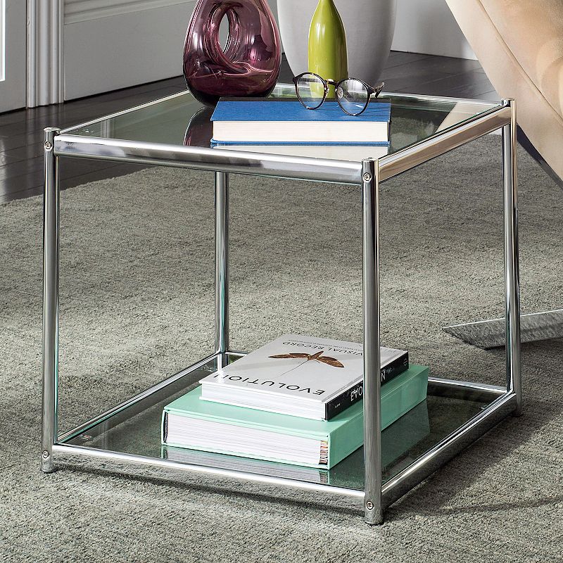 Safavieh Chrome Finish Glass End Table