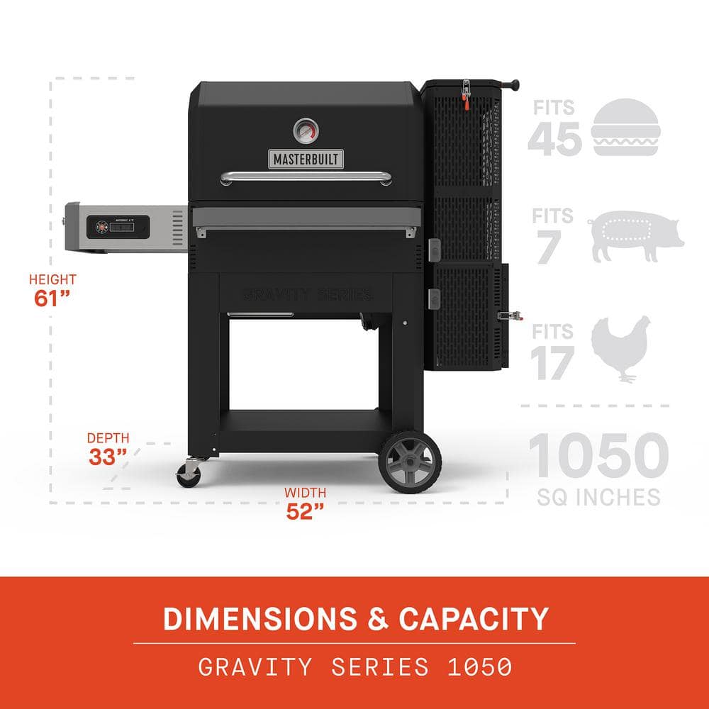 Masterbuilt Gravity 1050 Digital Charcoal Grill and Smoker Combo in Black Plus Cover Bundle MB20043522