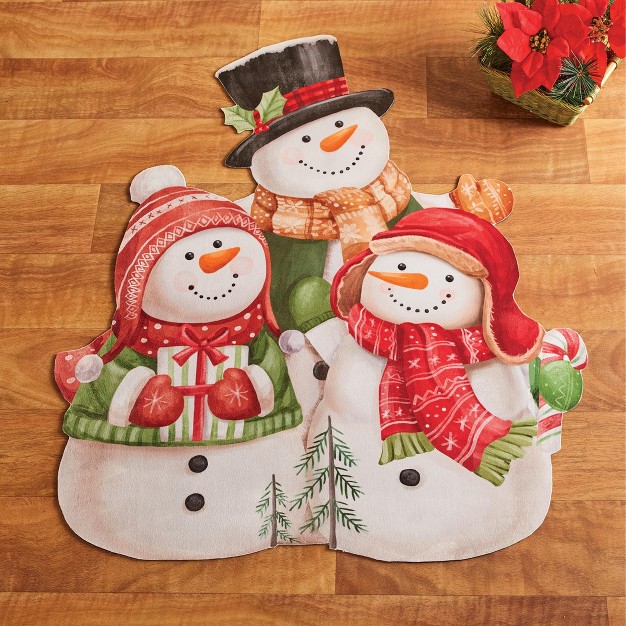 Collections Etc Charming Snowman Family Christmas Shaped Accent Mat With Skid resistant Backing