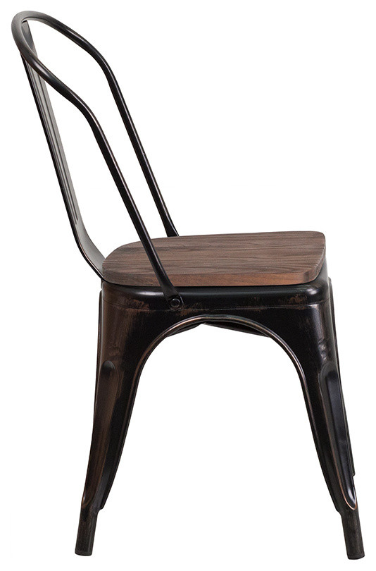 Metal Stackable Chair With Wood Seat   Industrial   Dining Chairs   by Homesquare  Houzz