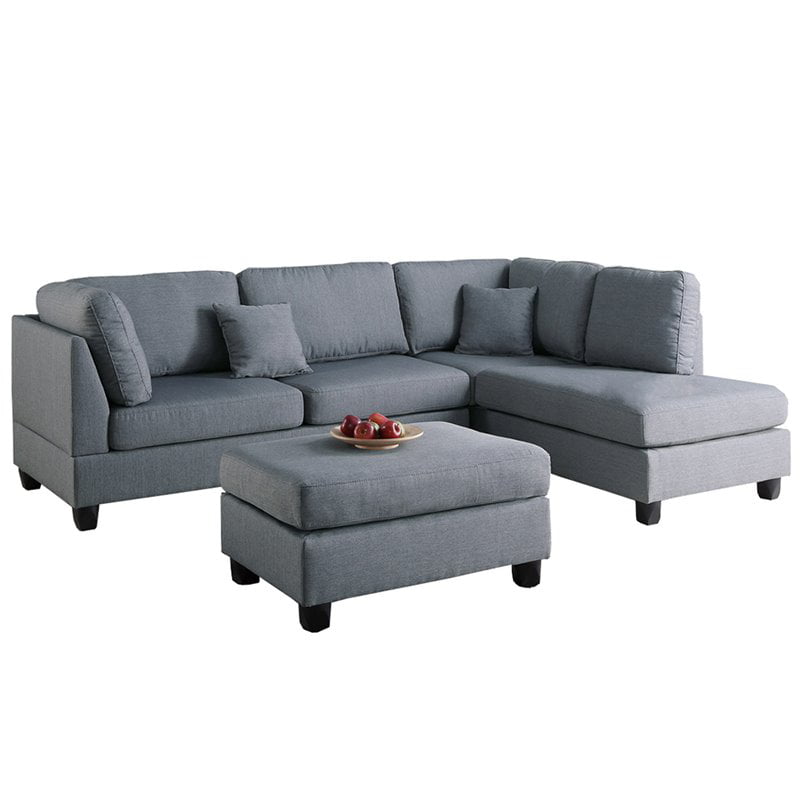 Bobkona Dervon Polyfabric Left or Right Hand Chaise Sectional with Ottoman Set, Multiple Colors