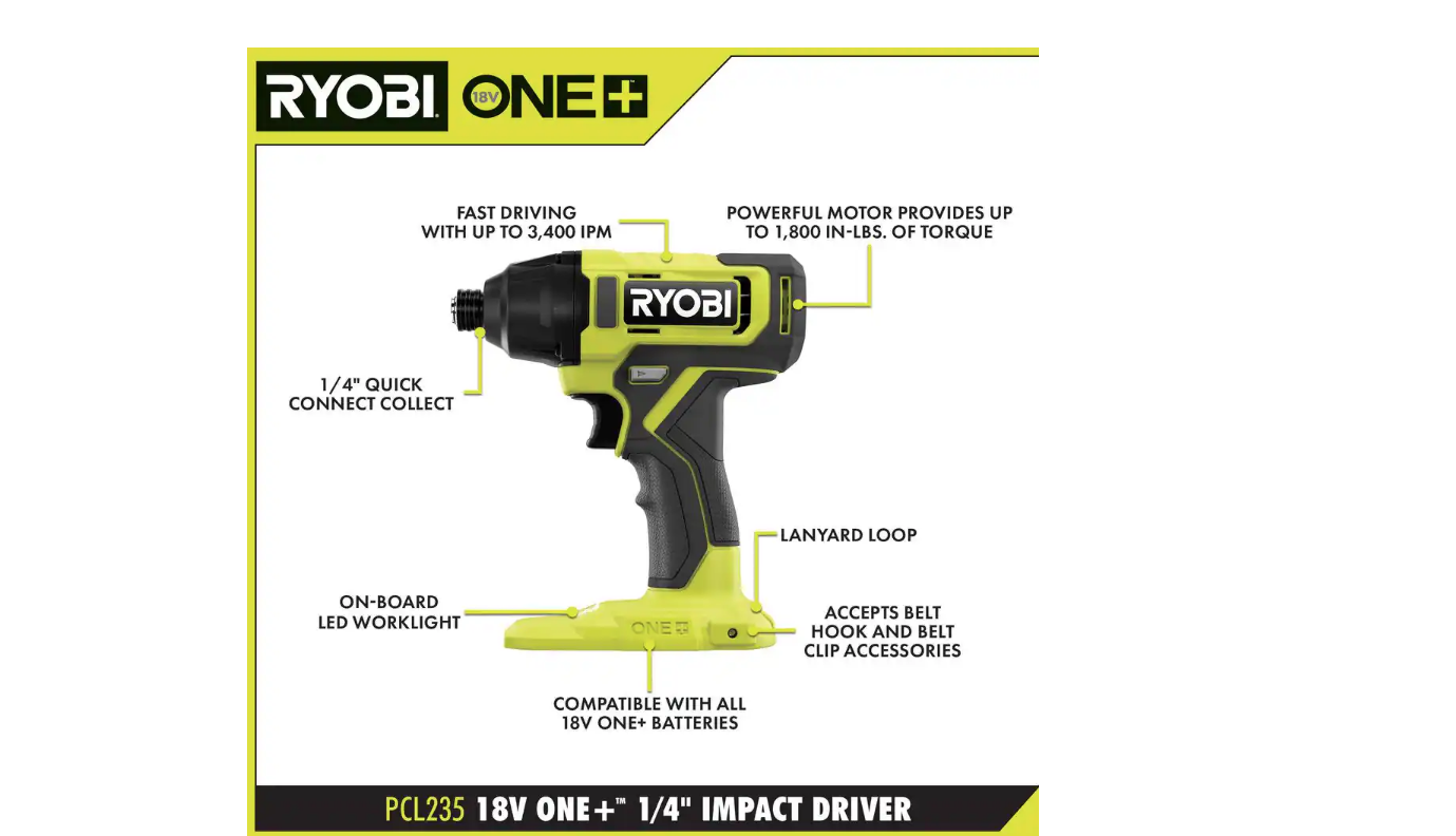 RYOBI PCL1600K2 ONE+ 18V Cordless 6-Tool Combo Kit with 1.5 Ah Battery， 4.0 Ah Battery， and Charger