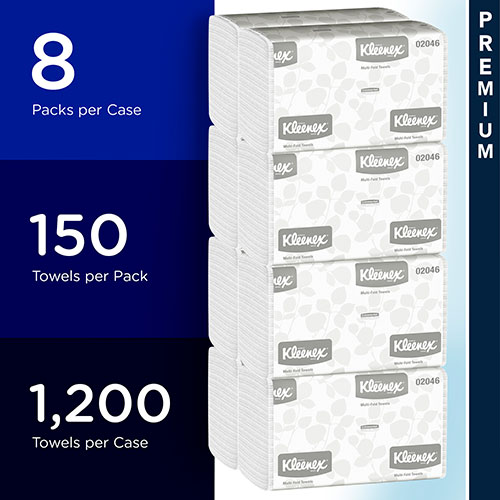 Kimberly-Clark Kleenex Multifold Paper Towels (02046) | Absorbent， White， 8 Packs