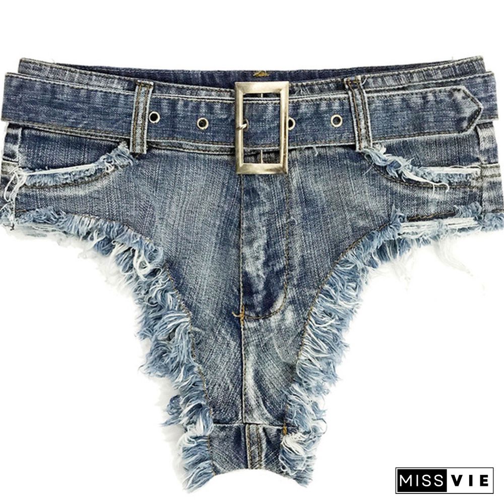 Women High Waist Blue Denim Shorts Hot Pants Worn Out Summer Cut Off Short Jeans