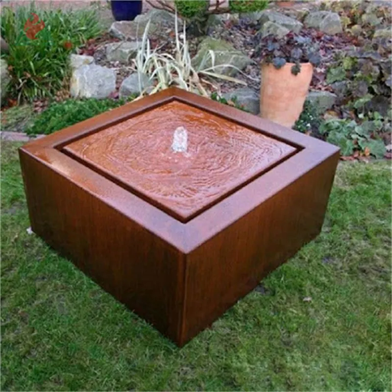 Decorative corten steel water feature outdoor water fountain with lights