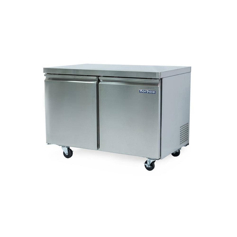 Norpole 2-Door 12 cu. ft. Commercial Under Counter Upright Freezer in Stainless Steel NP2F-48UC