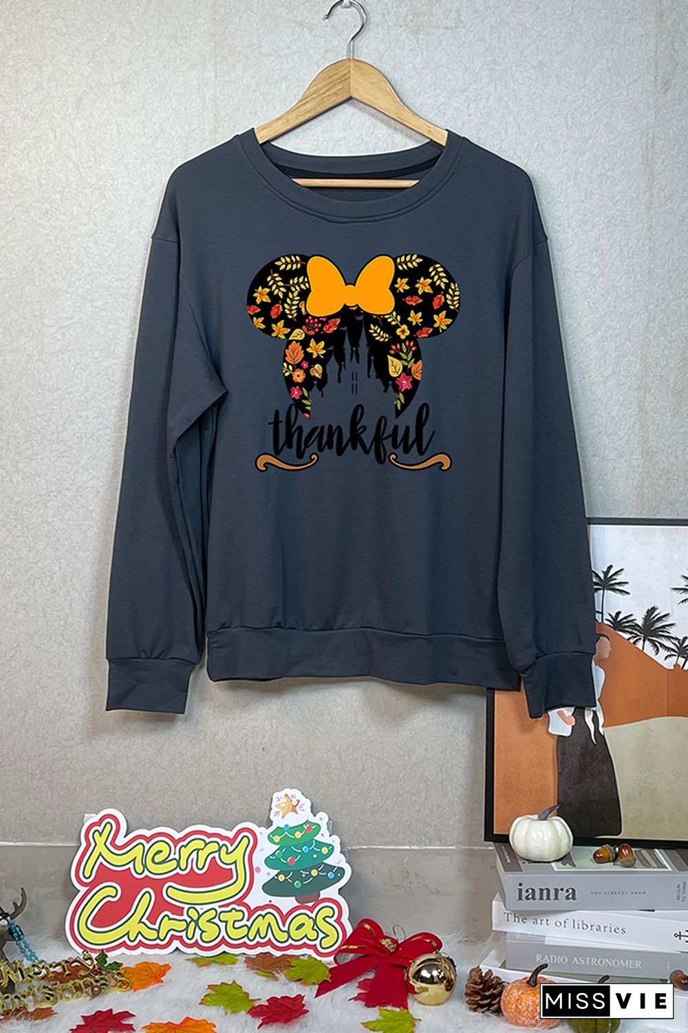 Thankful Print O-neck Long Sleeve Sweatshirts Women Wholesale